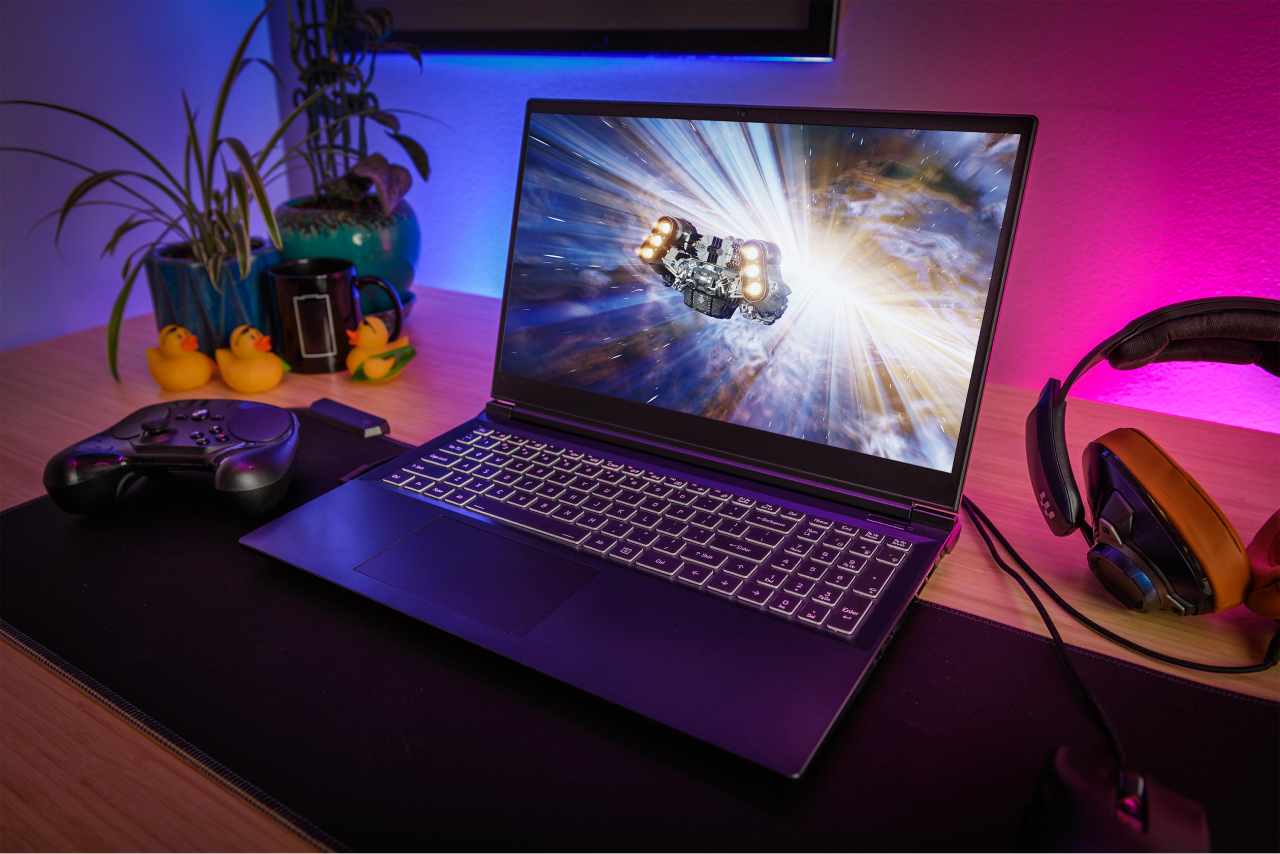 Bonobo WS laptop on a gamers desk playing a high-performance game