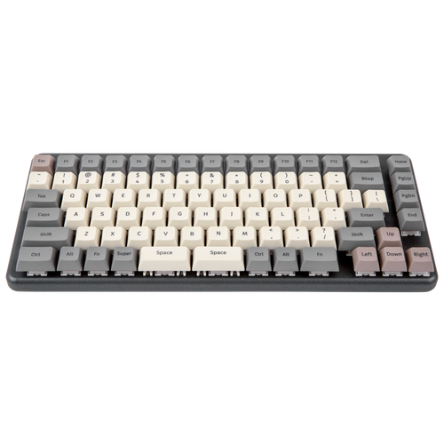 A top-down view of the Launch, a tenkeyless keyboard with a powder-coated black aluminum chassis and tactile key cap.