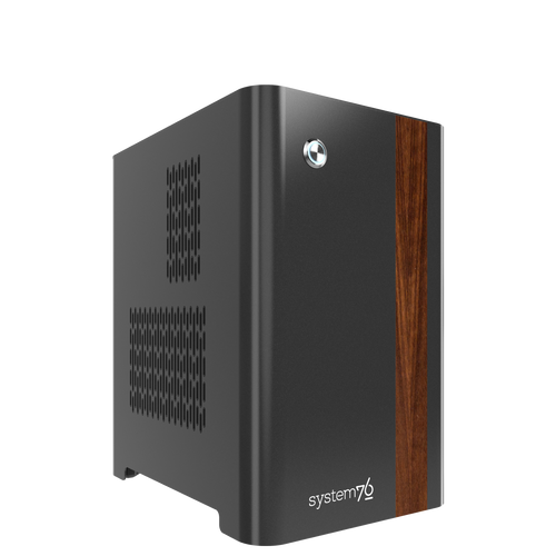 Thelio Prime quarter turned to the right with walnut accent