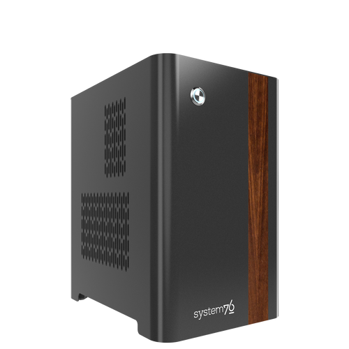 Thelio Prime quarter turned to the right with walnut accent