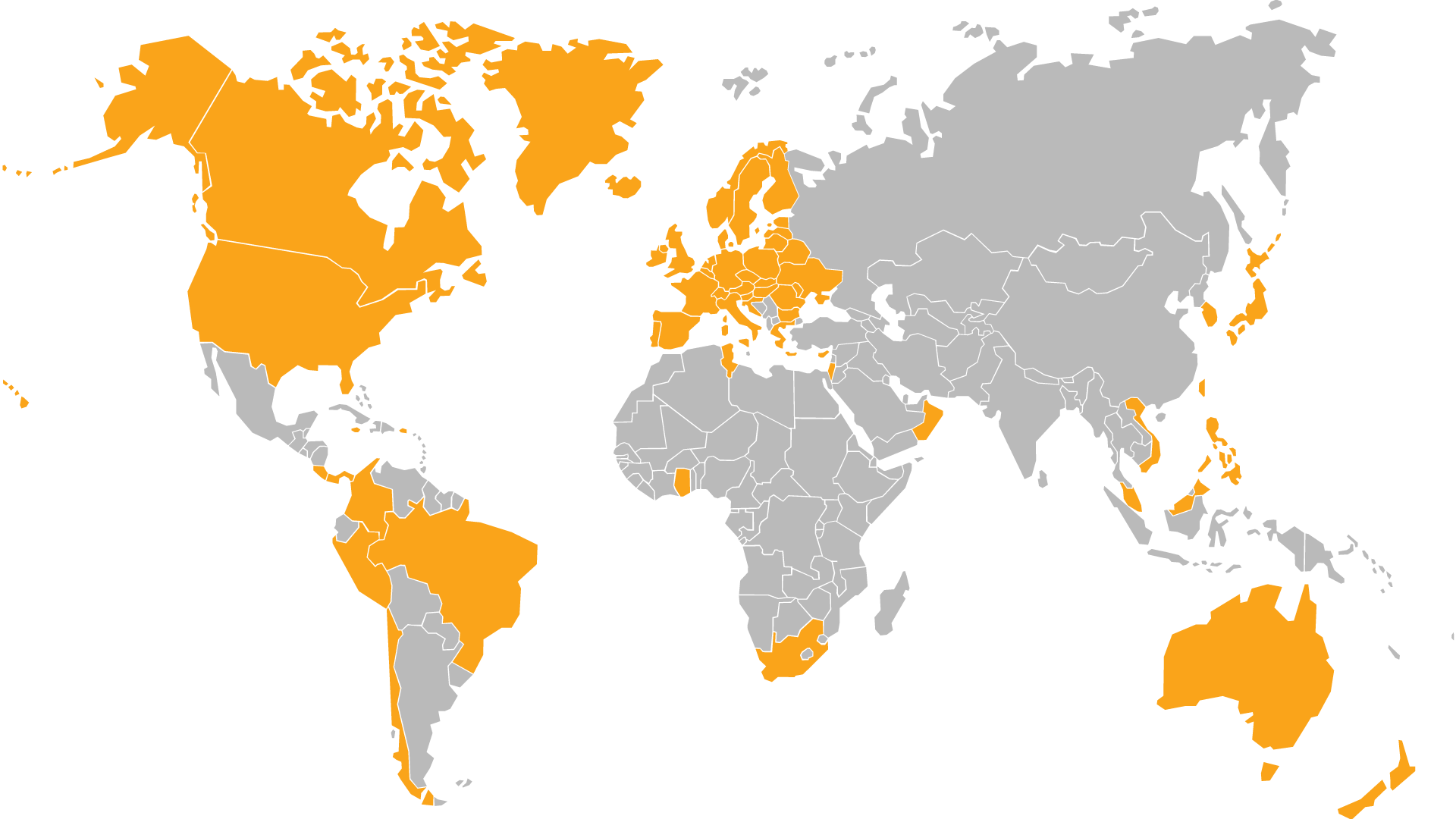 map highlighting all the countries that system76 ships to
